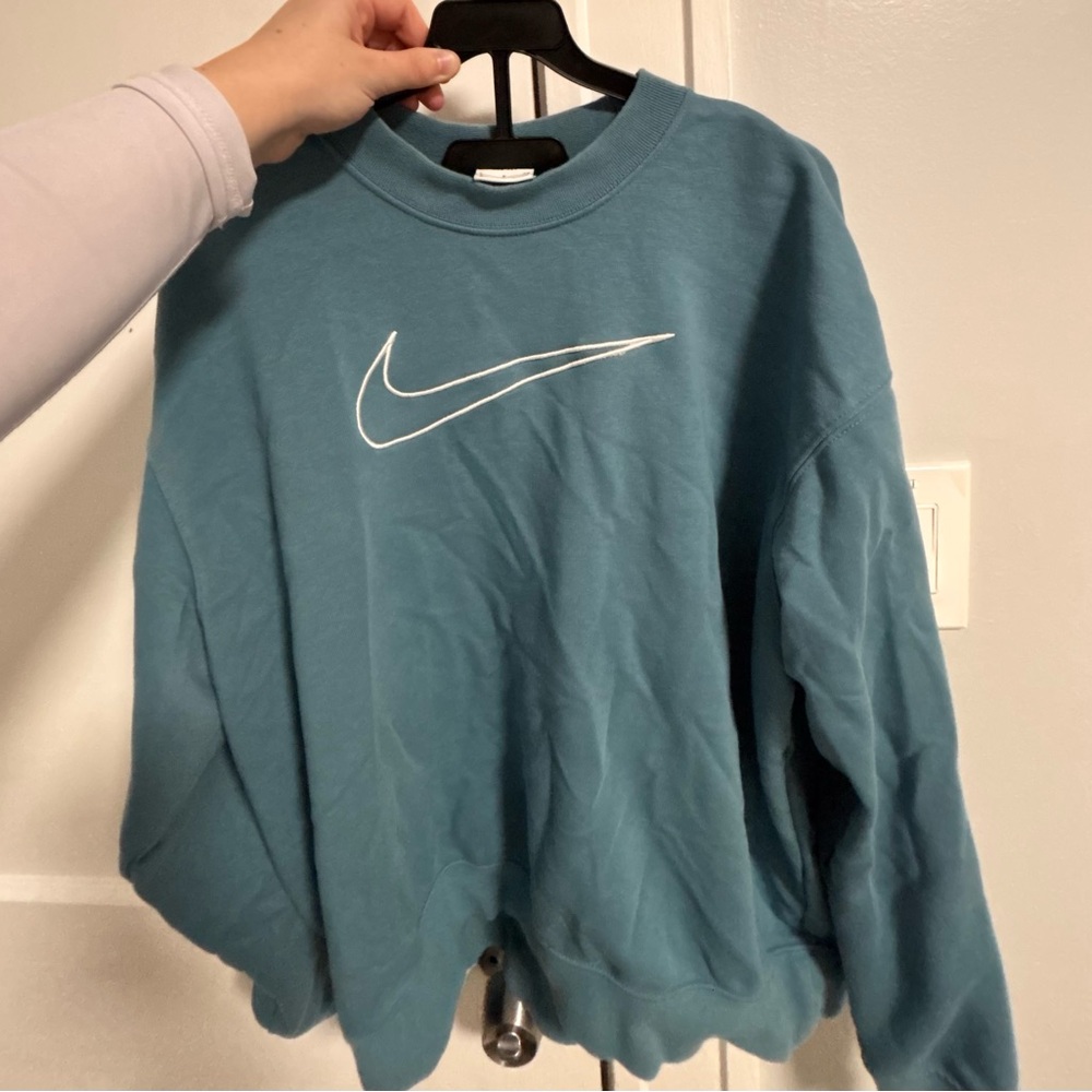 Nike Women's Teal Sweatshirt with White Logo